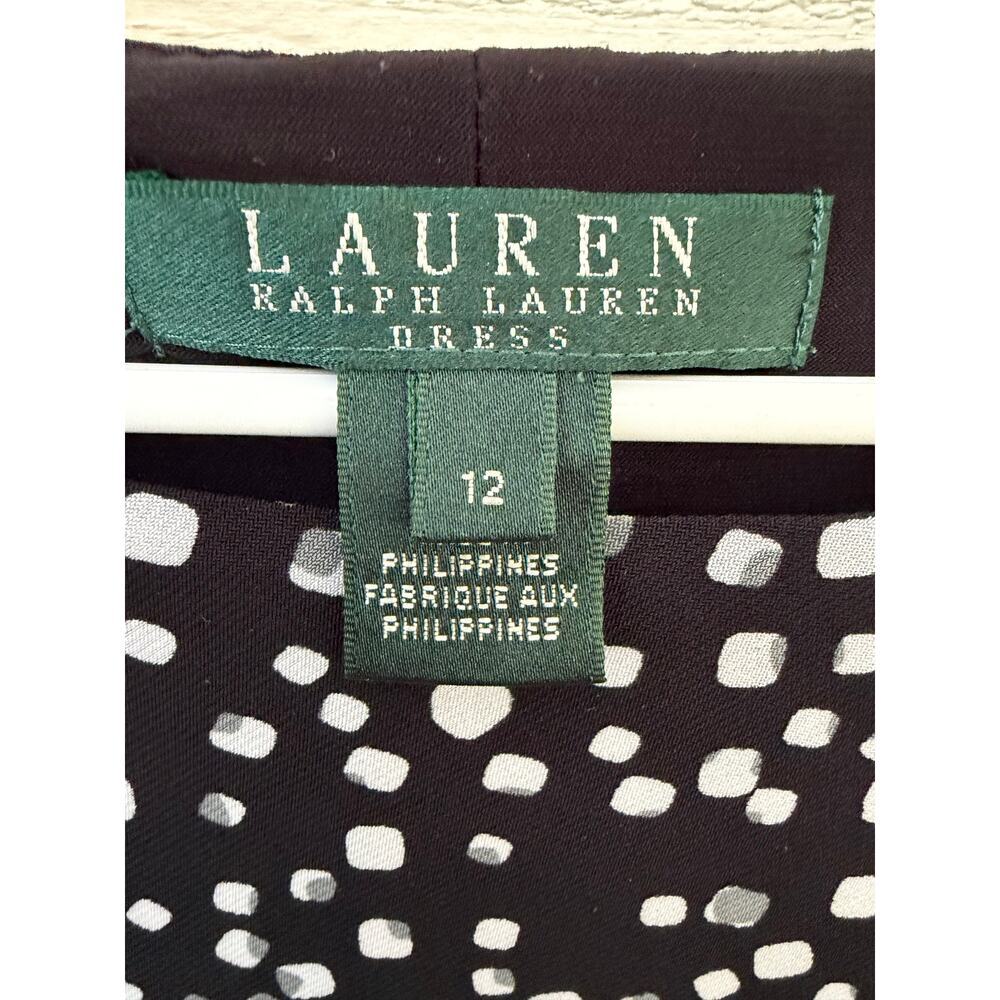 Lauren Ralph Lauren Black & White Polka Dot Ruched Dress – Size 12 - Picture 5 of 8
